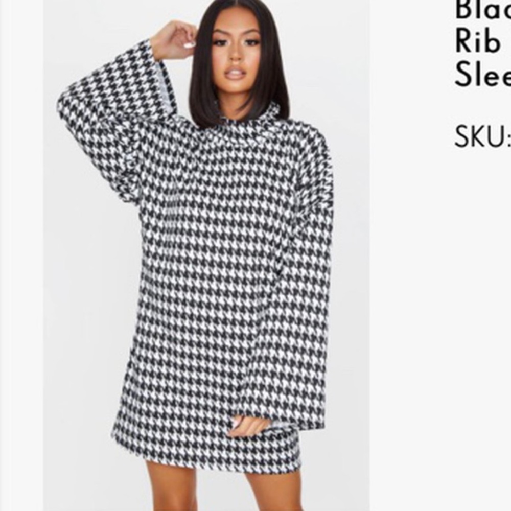 PrettyLittleThing Black Dogtooth Print Dress